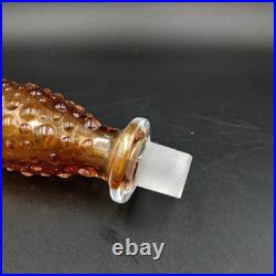 Vintage Italian Amber Empoli Hobnail Decanter Glass MCM Genie Bottle with Stopper