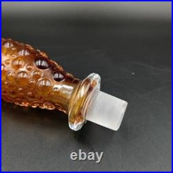 Vintage Italian Amber Empoli Hobnail Decanter Glass MCM Genie Bottle with Stopper
