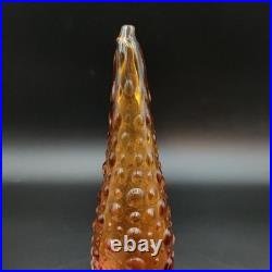 Vintage Italian Amber Empoli Hobnail Decanter Glass MCM Genie Bottle with Stopper