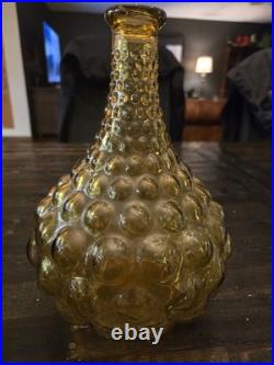 Vintage Italian Amber Hobnail Glass Decanter with Stopper 14 Mid Century Empoli