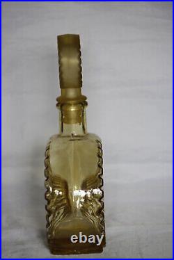 Vintage Italian Amber Yellow Glass Bottle Decanter Empoli Sunburst 70s 11in 28cm