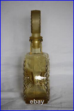 Vintage Italian Amber Yellow Glass Bottle Decanter Empoli Sunburst 70s 11in 28cm