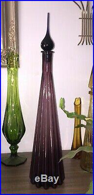 Vintage Italian Amethyst/Purple Genie Bottle/ Decanter Empoli Art Glass
