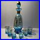 Vintage-Italian-Aqua-Blue-Gold-Wine-Glass-Decanter-Stopper-6-Glasses-Murano-01-lh