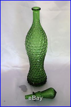 Vintage Italian Art Glass 21 Torso Shaped Green Genie Bottle Decanter