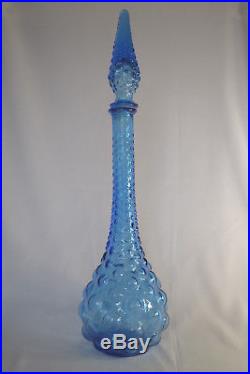 Vintage Italian Art Glass Beautiful 19 Blue Hobnail Genie Bottle Decanter
