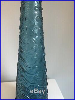 Vintage Italian Art Glass Blue Wave Design 22.5 Genie Bottle Decanter Empoli
