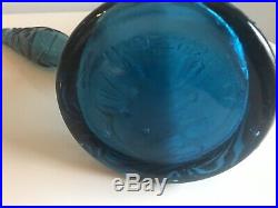 Vintage Italian Art Glass Blue Wave Design 22.5 Genie Bottle Decanter Empoli