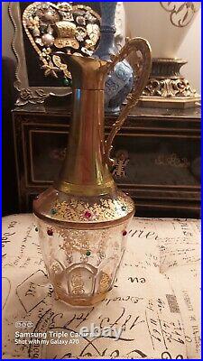 Vintage Italian Art Glass & Brass Hardware 11.5 Golden Decanter with Top