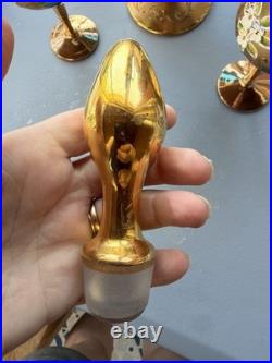 Vintage Italian Art Glass Decanter 4 Goblets Aqua Blue Gold Floral Fatto a Mano
