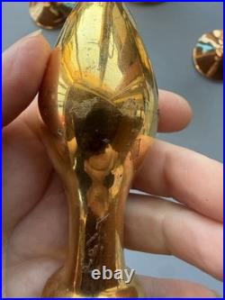 Vintage Italian Art Glass Decanter 4 Goblets Aqua Blue Gold Floral Fatto a Mano