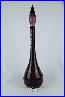 Vintage Italian Art Glass Deep Purple 22.5 Hobnail MCM Genie Bottle Decanter