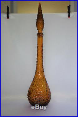 Vintage Italian Art Glass Empoli Amber Bubble 22 Genie Bottle Decanter