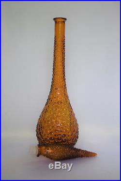 Vintage Italian Art Glass Empoli Amber Bubble 22 Genie Bottle Decanter