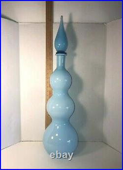 Vintage Italian Art Glass Empoli GENIE BOTTLE Baby BLUE Cased 28 RARE