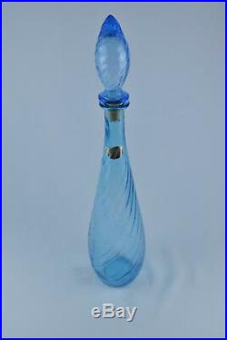 Vintage Italian Art Glass Empoli Rossini 20.5 Light Blue Genie Bottle Decanter