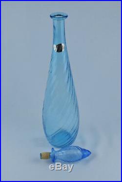 Vintage Italian Art Glass Empoli Rossini 20.5 Light Blue Genie Bottle Decanter