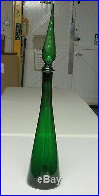 Vintage Italian Art Glass Genie Bottle Decanter Empoli Mid Century 25(64 Cm)