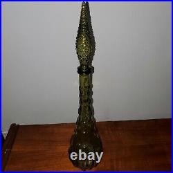 Vintage Italian Art Glass Genie Bottle Olive Green 22 Inch