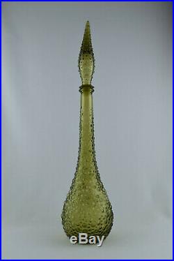 Vintage Italian Art Glass Green 22 Bubble Glass Genie Bottle Decanter (A)