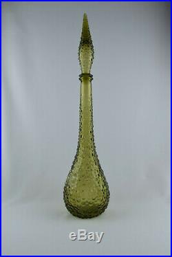 Vintage Italian Art Glass Green 22 Bubble Glass Genie Bottle Decanter (A)