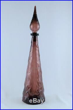 Vintage Italian Art Glass Purple Textured 19 Genie Bottle Decanter Empoli