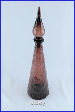 Vintage Italian Art Glass Purple Textured 19 Genie Bottle Decanter Empoli