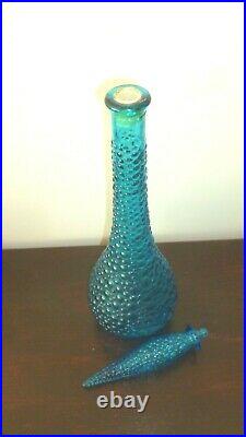 Vintage Italian Blue Empoli Glass Genie Bottle Decanter