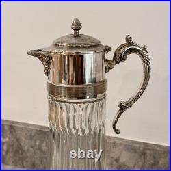 Vintage Italian Cut Crystal Decanter Silver Plate Glass Claret Wine Pitcher 14