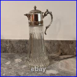 Vintage Italian Cut Crystal Decanter Silver Plate Glass Claret Wine Pitcher 14