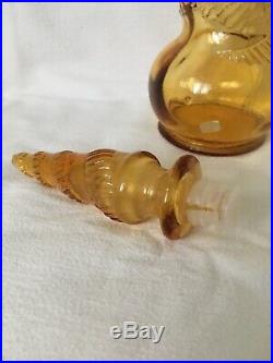 Vintage Italian Depose Amber Spiral Genie Bottle Decanter Collectible