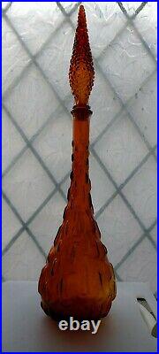 Vintage Italian Empoli AMBER Brick glass genie bottle decanter 22