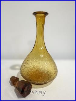 Vintage Italian Empoli Amber Glass Decanter, Faceted Stopper, MCM, 1960s