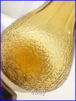 Vintage Italian Empoli Amber Glass Decanter, Faceted Stopper, MCM, 1960s