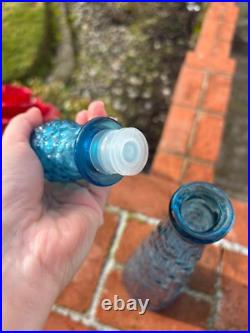 Vintage Italian Empoli Blue Glass Decanter Genie Bottle 22in Italy Made Ripple