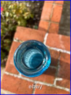 Vintage Italian Empoli Blue Glass Decanter Genie Bottle 22in Italy Made Ripple