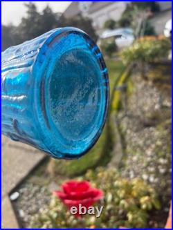 Vintage Italian Empoli Blue Glass Decanter Genie Bottle 22in Italy Made Ripple