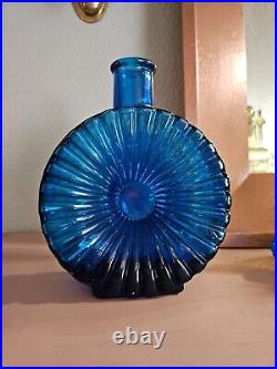 Vintage Italian Empoli Blue Glass Sunburst Decanter 1960s No Stopper