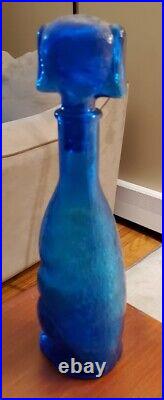 Vintage Italian Empoli Genie Art Glass Blue Aqua Dachshund Decanter Bottle 14