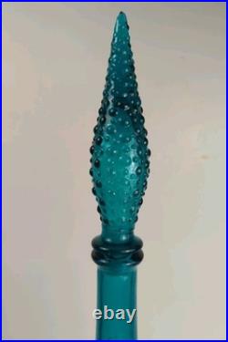 Vintage Italian Empoli Genie Bottle Decanter & stopper Teal Blue Floral Pattern