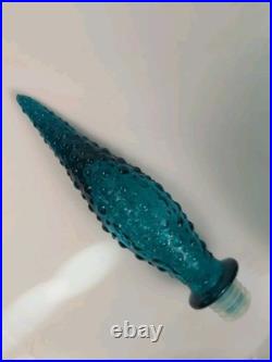 Vintage Italian Empoli Genie Bottle Decanter & stopper Teal Blue Floral Pattern