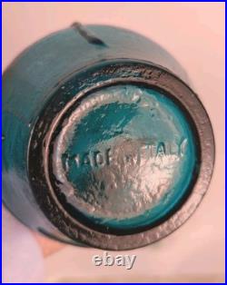 Vintage Italian Empoli Genie Bottle Decanter & stopper Teal Blue Floral Pattern