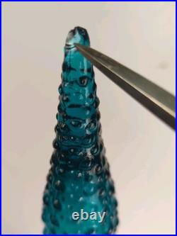 Vintage Italian Empoli Genie Bottle Decanter & stopper Teal Blue Floral Pattern