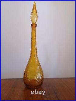 Vintage Italian Empoli Genie Bottle Glass Decanter Amber with Stopper