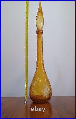 Vintage Italian Empoli Genie Bottle Glass Decanter Amber with Stopper