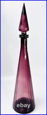 Vintage Italian Empoli Glass Decanter Rossini Amethyst Purple Ribbed 19