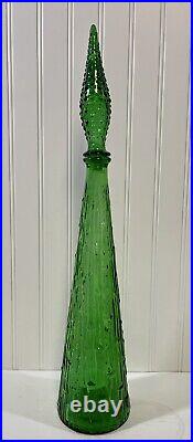 Vintage Italian Empoli Green Glass Decanter Genie Bottle 22in Italy Made