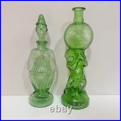 Vintage Italian Empoli Green Glass Figural Decanter Clown & Cherub Clock