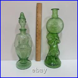 Vintage Italian Empoli Green Glass Figural Decanter Clown & Cherub Clock