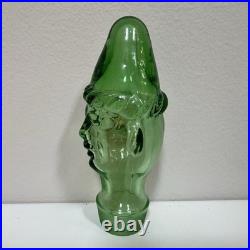 Vintage Italian Empoli Green Glass Figural Decanter Clown & Cherub Clock